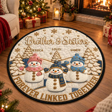 Load image into Gallery viewer, Personalized Round Quilted Mat Gift for Siblings with Snowmen
