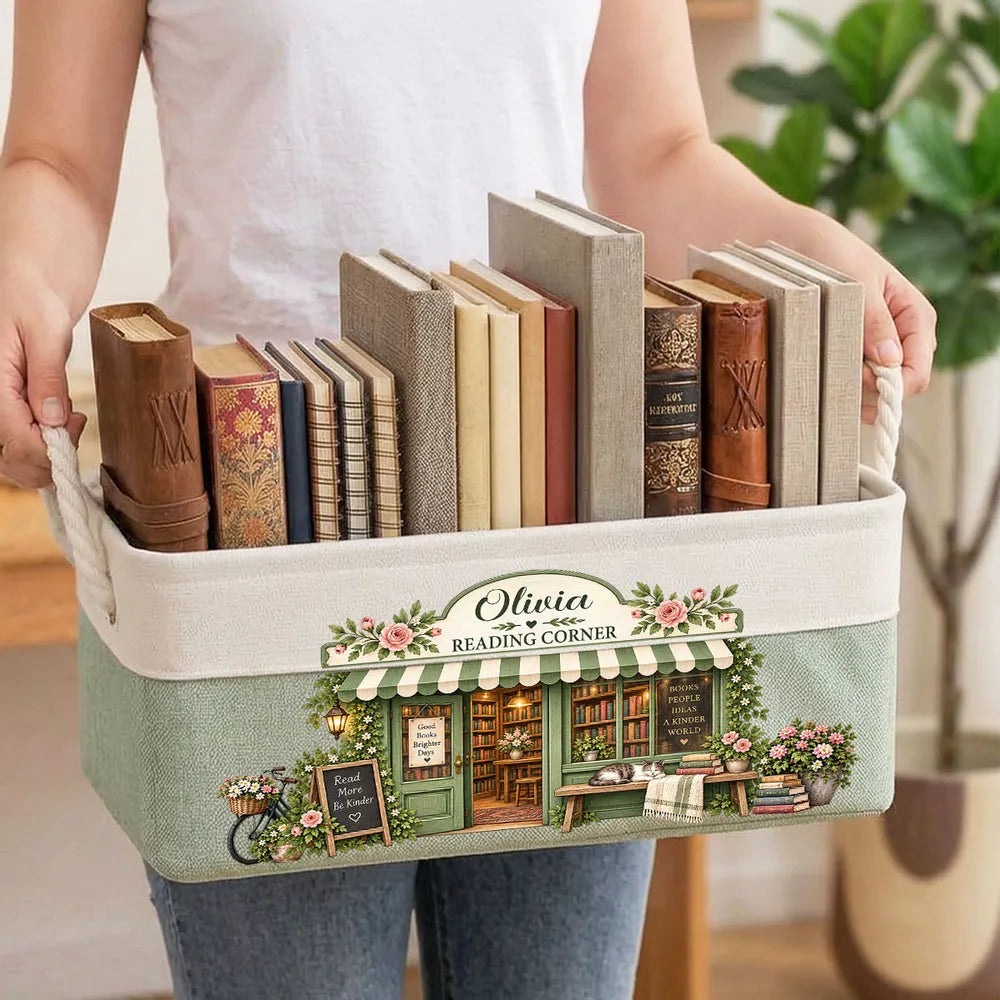 Personalized Cotton Linen Rope Basket Cozy Book Lover Gift for Mom