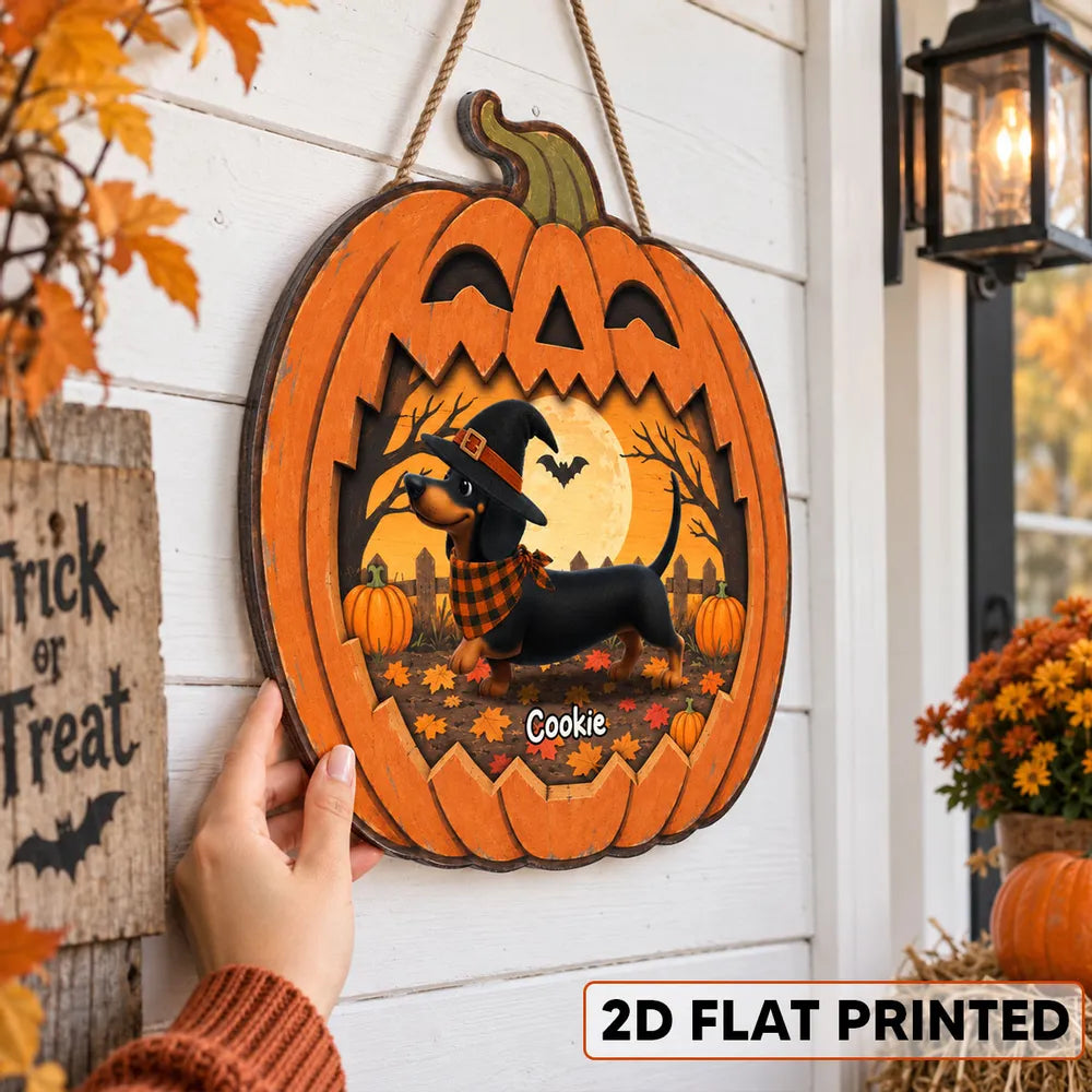 Personalized Wooden Halloween Sign for Dog Lovers | Custom Dachshund Gift