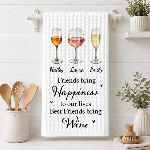 Personalized Kitchen Towel Wine Glasses Gift for Friend