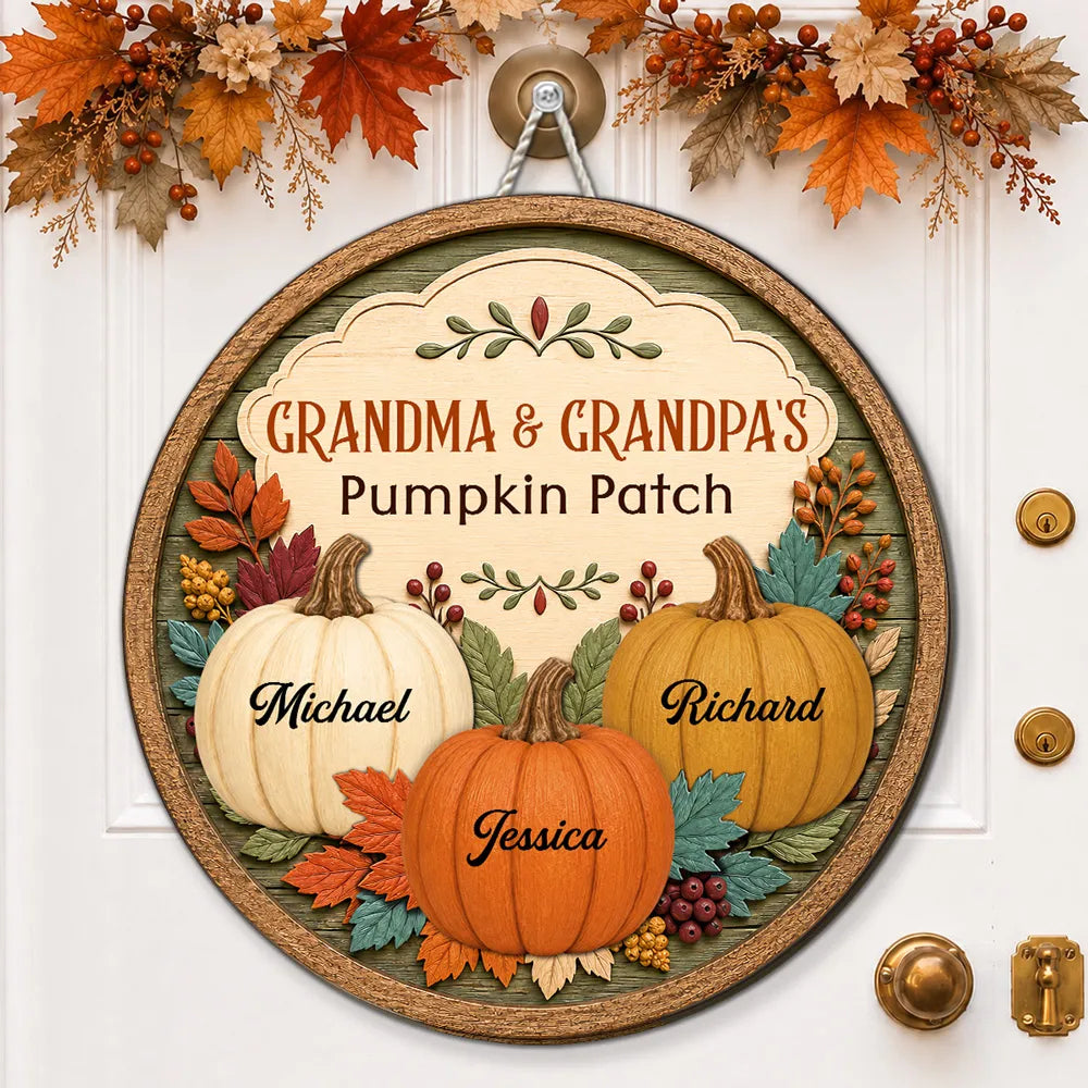 Personalized Wooden Pumpkin Patch Sign Gift for Grandma & Grandpa