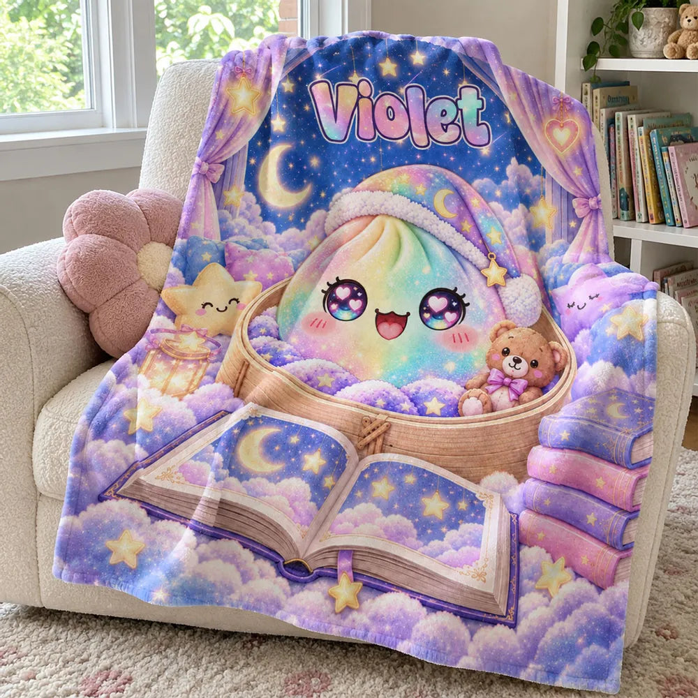 Personalized Fleece Blanket Dumpling Scene Custom Gift for Kids