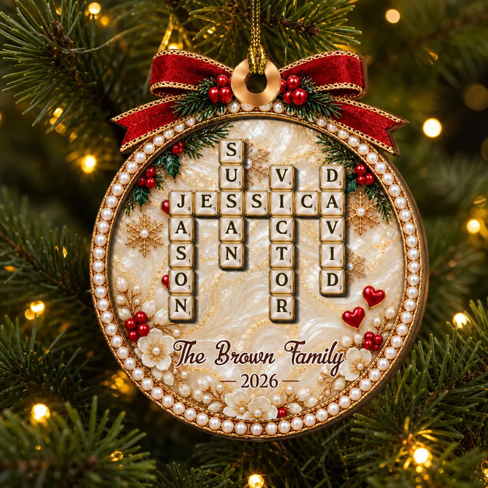 Personalized Family Word Search Ornament Red Gold Unique Gift