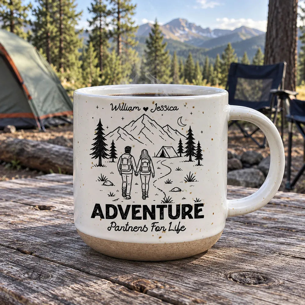 Personalized Ceramic Mug Hand-Holding Hikers Couple Gift