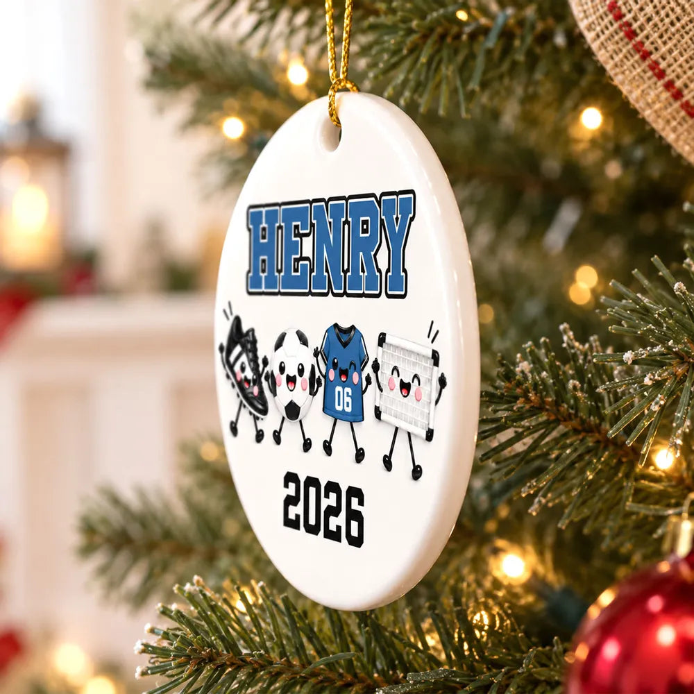 Personalized Ceramic Soccer Ornament Custom Name Christmas Gift for Players