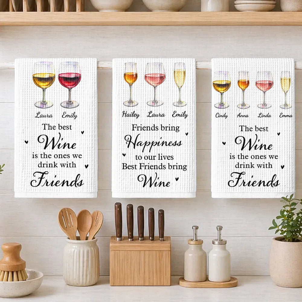 Personalized Kitchen Towel Wine Glasses Gift for Friend