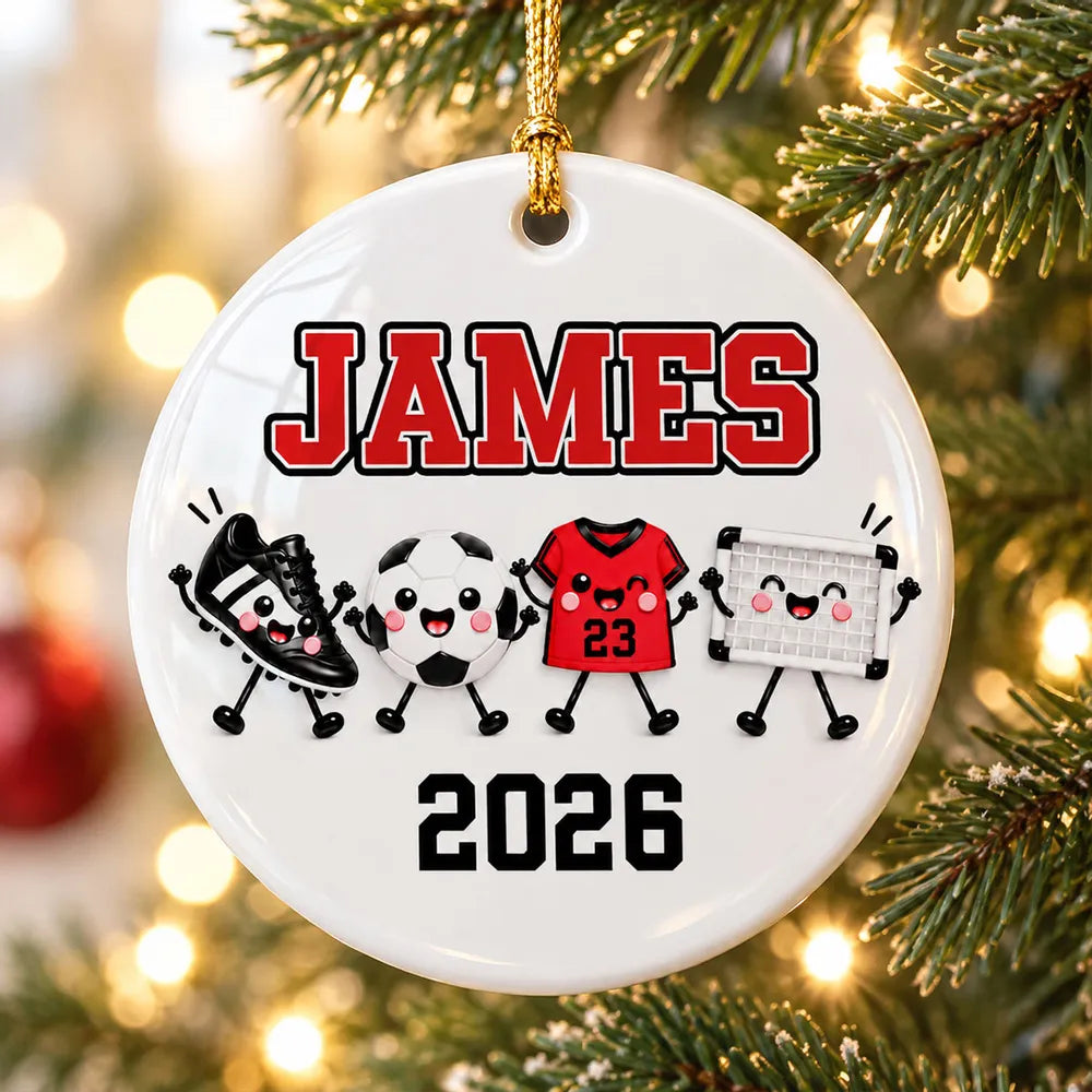 Personalized Ceramic Soccer Ornament Custom Name Christmas Gift for Players