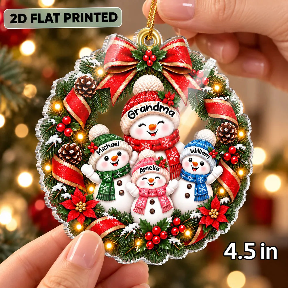 Personalized Acrylic Ornament Snowman Wreath Gift for Grandma
