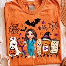 Load image into Gallery viewer, Personalized Halloween Tee Nurse Holding Coffee Gift for Nurse
