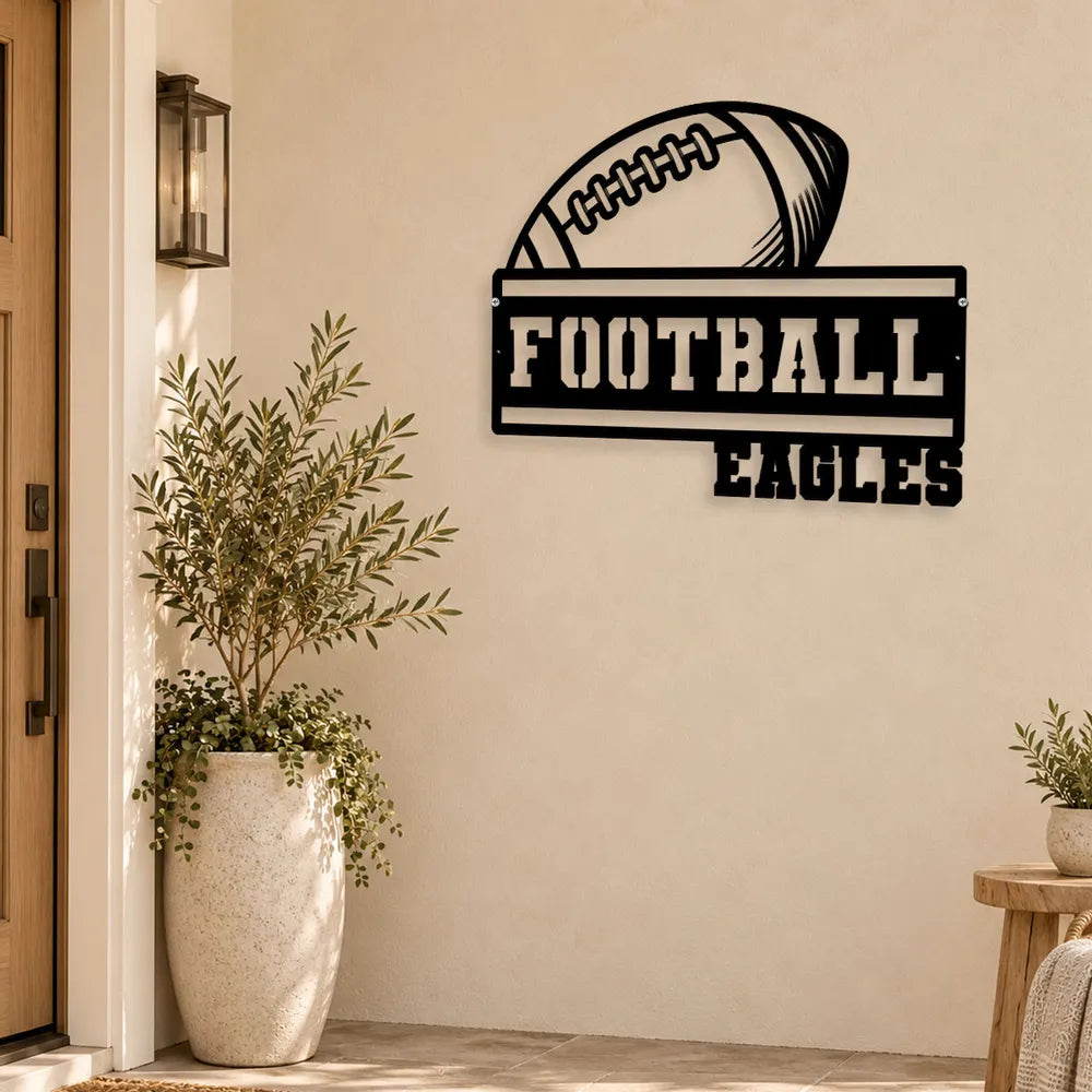 Personalized Football Shaped Metal Sign Gift for Dad Coach