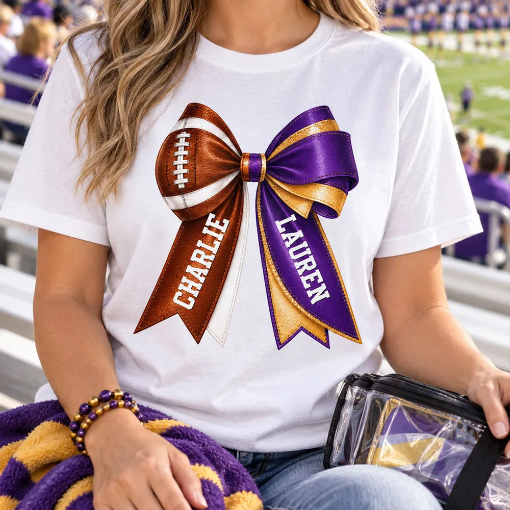 Personalized Classic Tee with Football Cheer Bow Gift for Fans