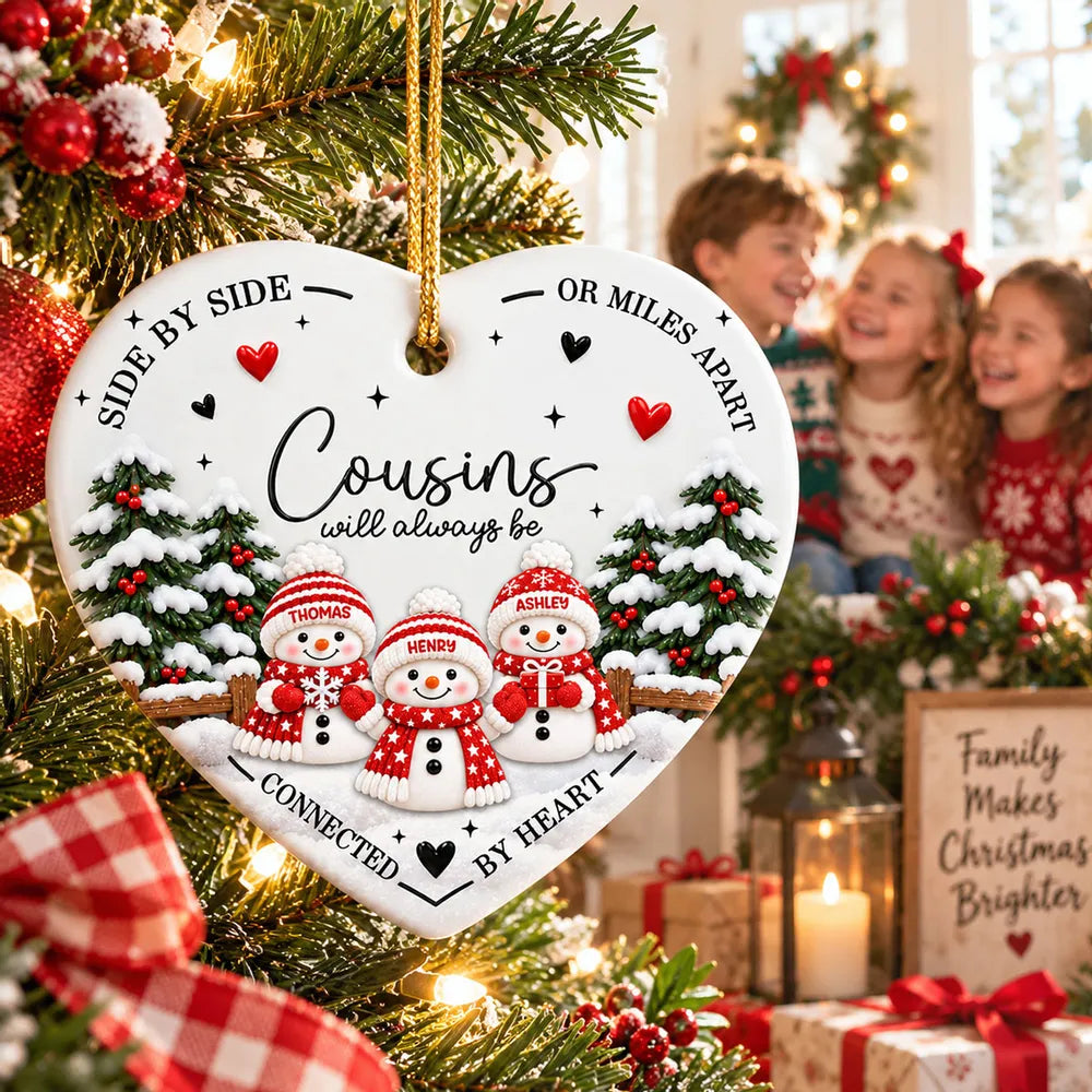 Personalized Ceramic Heart Ornament Cousins Gift Keepsake