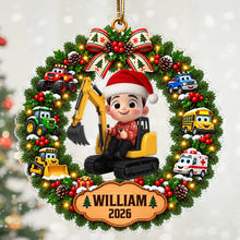 Load image into Gallery viewer, Personalized Acrylic Christmas Ornament for Grandson with Excavator
