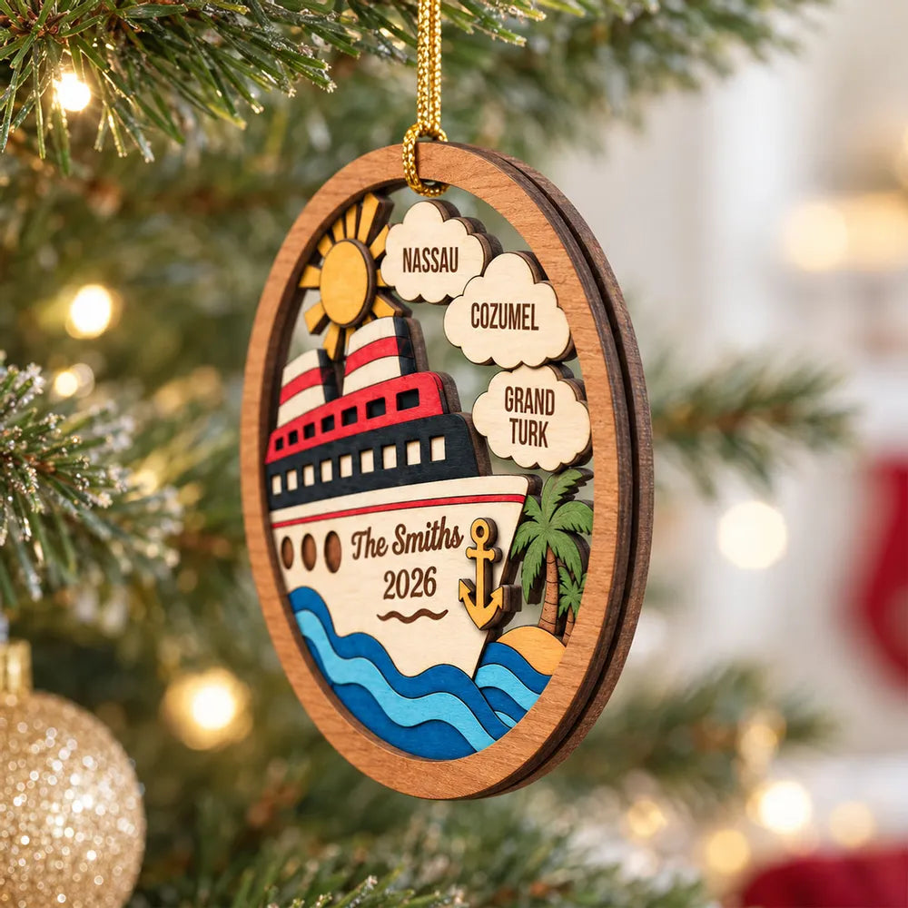 Personalized 2-Layer Wooden Ornament Travel Gift for Family
