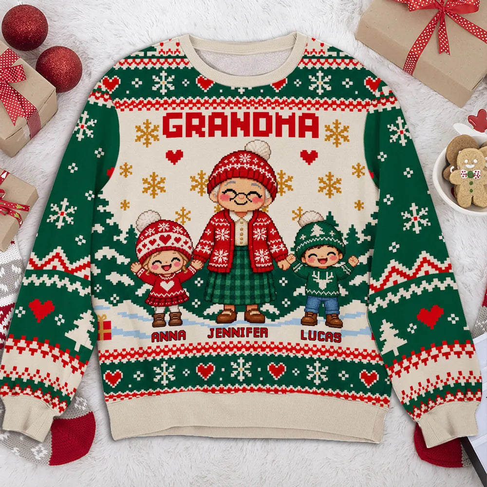 Personalized Sweatshirt with Grandma and Grandkids Design | Unique Christmas Gift