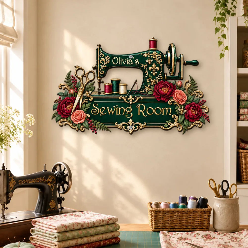 Personalized Floral Sewing Room Metal Sign Gift for Mom