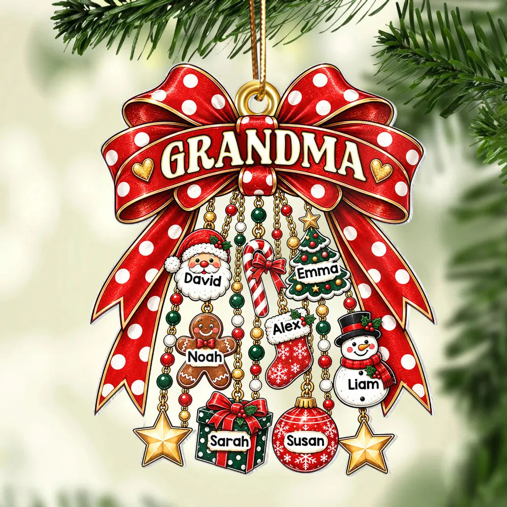 Personalized Acrylic Christmas Ornament Gift for Grandma with Red Bow