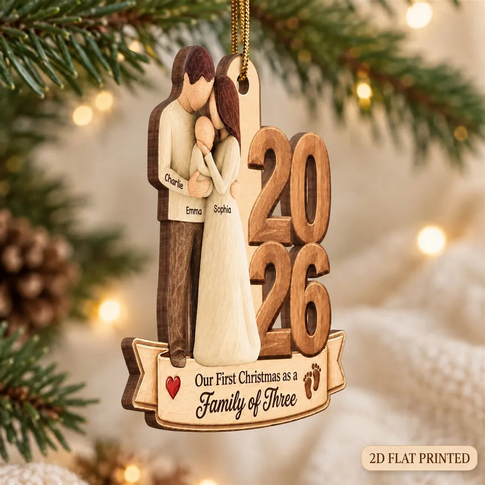 Personalized Wooden Christmas Ornament New Parents Gift 2023