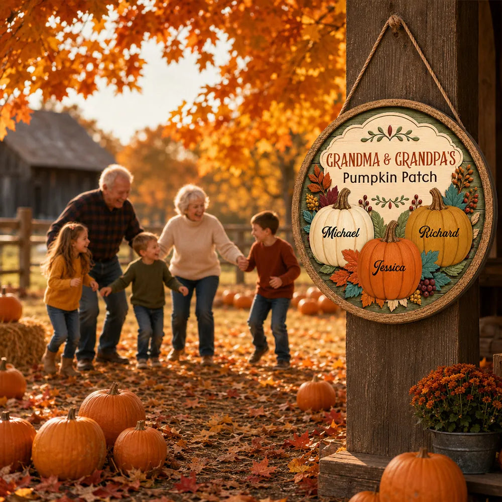 Personalized Wooden Pumpkin Patch Sign Gift for Grandma & Grandpa