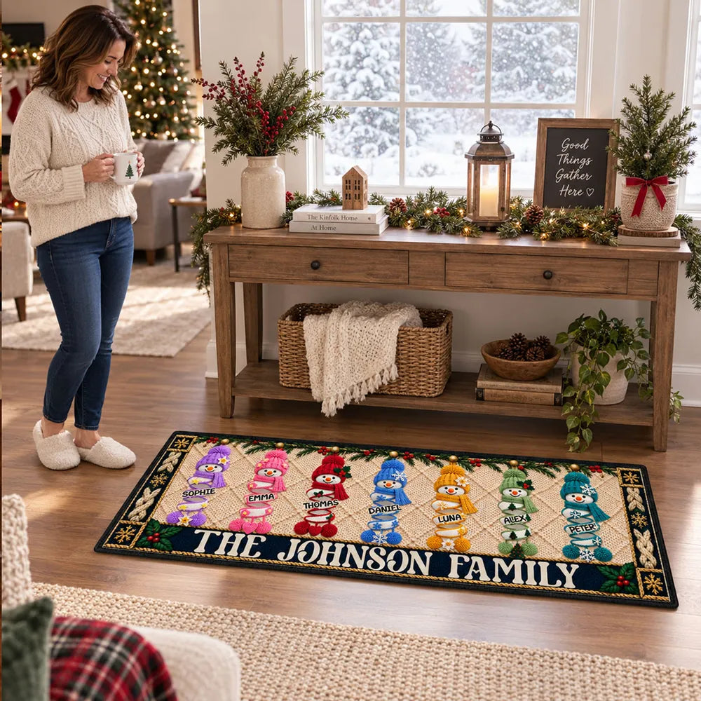 Personalized Snowman Family Doormat Colorful Christmas Gift