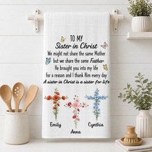 Load image into Gallery viewer, Personalized Kitchen Towel Sister in Christ Gift with Crosses &amp; Butterflies
