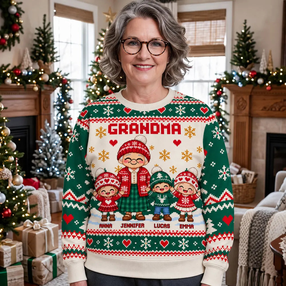 Personalized Sweatshirt with Grandma and Grandkids Design | Unique Christmas Gift