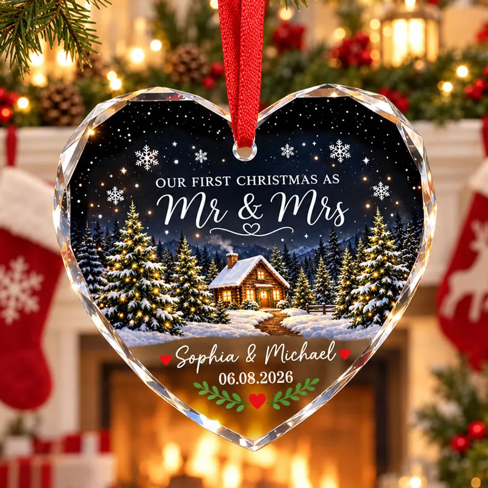 Personalized Crystal Heart Ornament First Christmas Gift for Couple