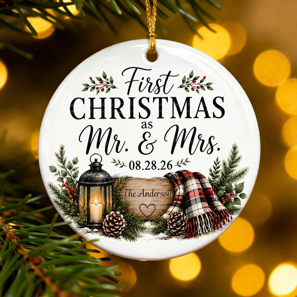Personalized Ceramic Ornament First Christmas as Mr & Mrs Couple Gift