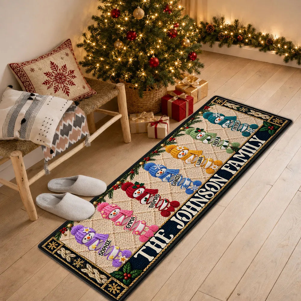 Personalized Snowman Family Doormat Colorful Christmas Gift