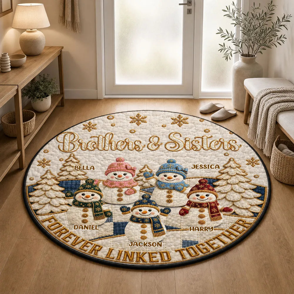Personalized Round Quilted Mat Gift for Siblings with Snowmen