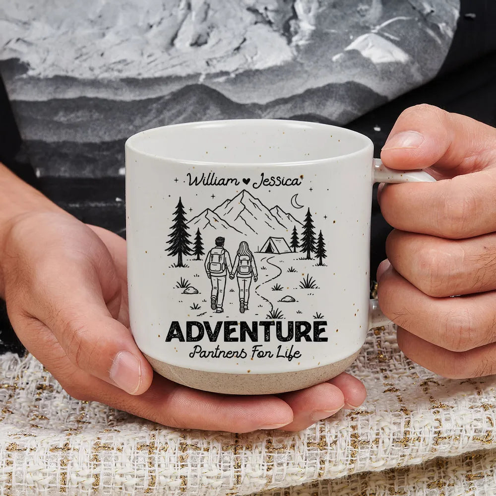 Personalized Ceramic Mug Hand-Holding Hikers Couple Gift