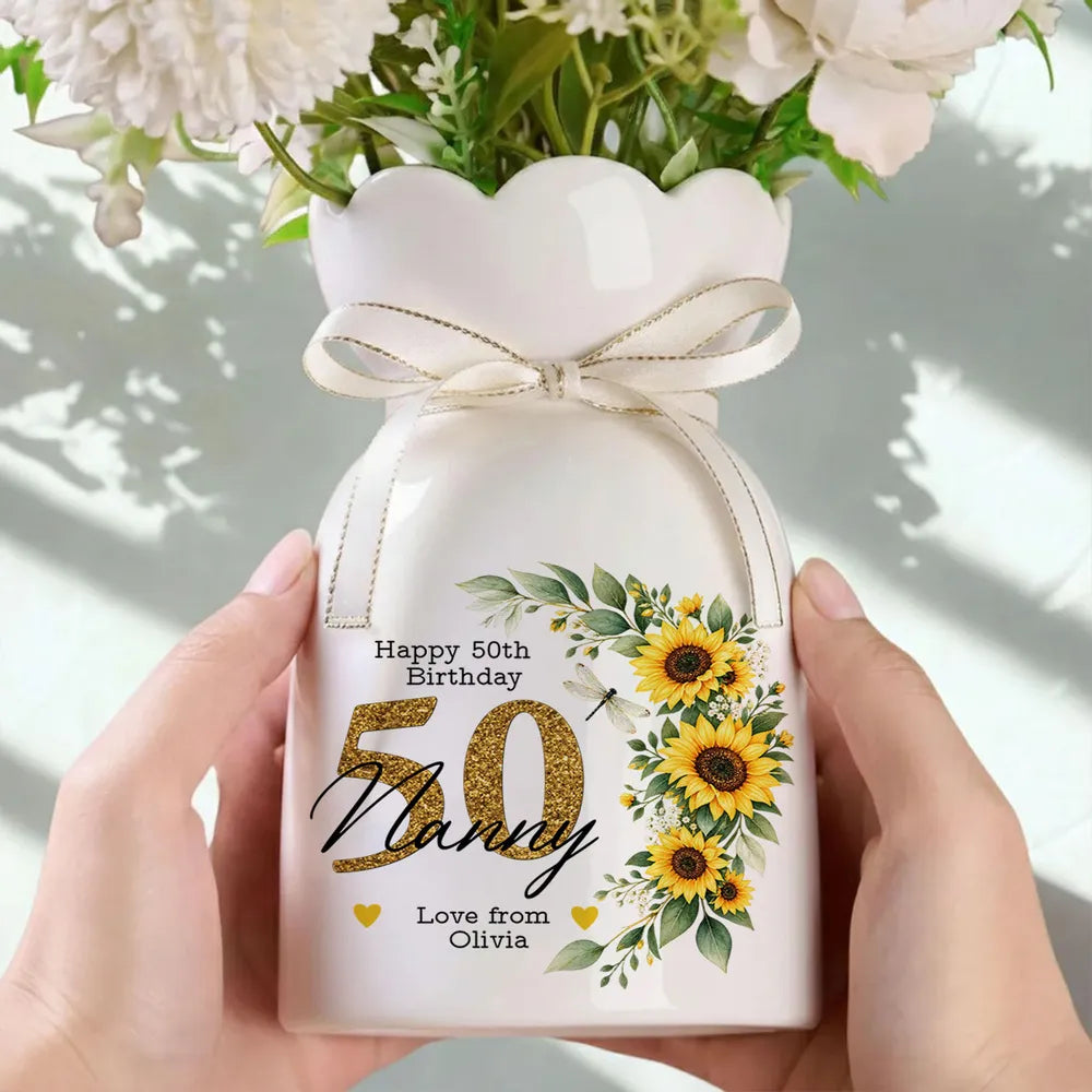 Personalized Sunflower Ceramic Vase Unique Birthday Gift