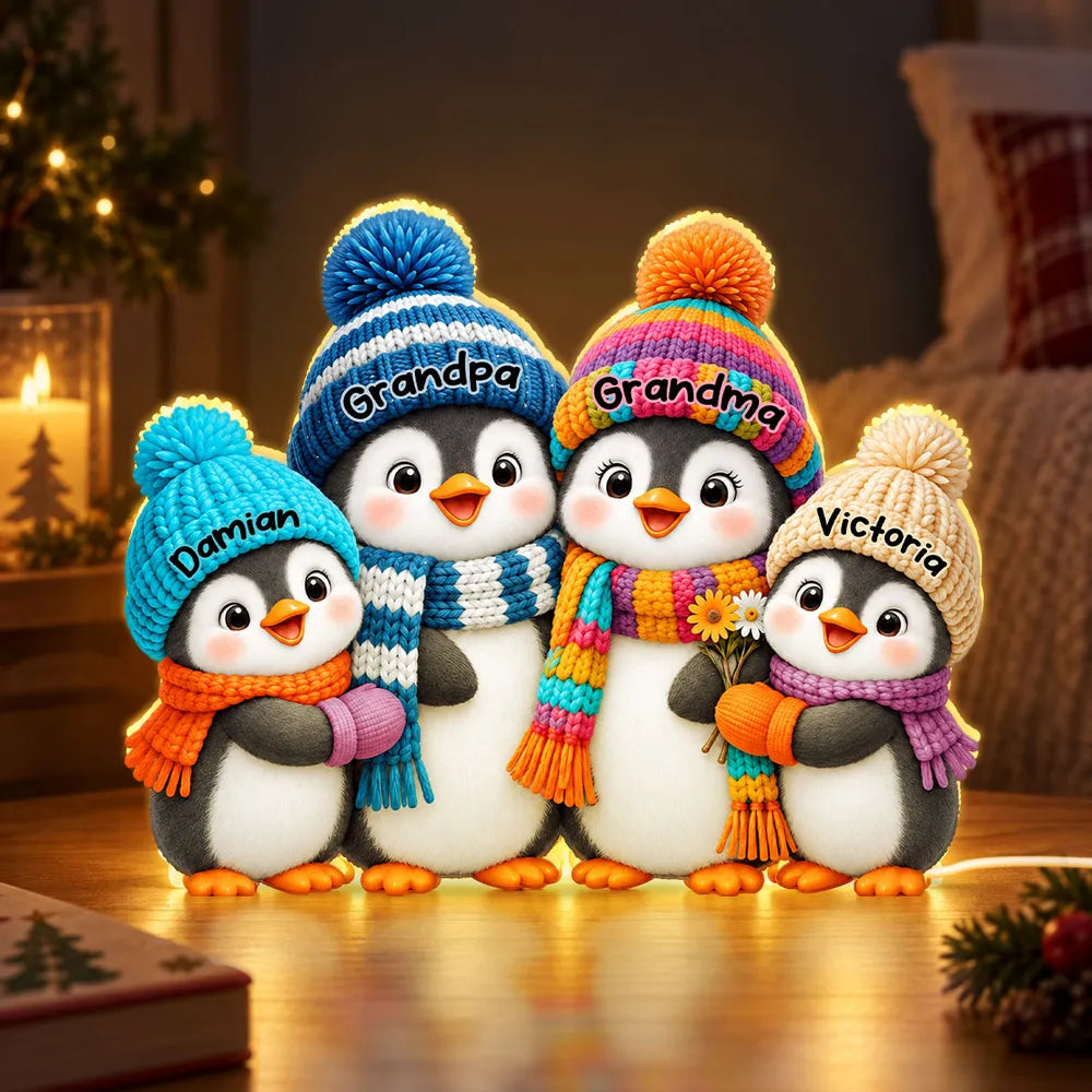 Personalized Penguin Family Acrylic Light Box Gift for Grandparents