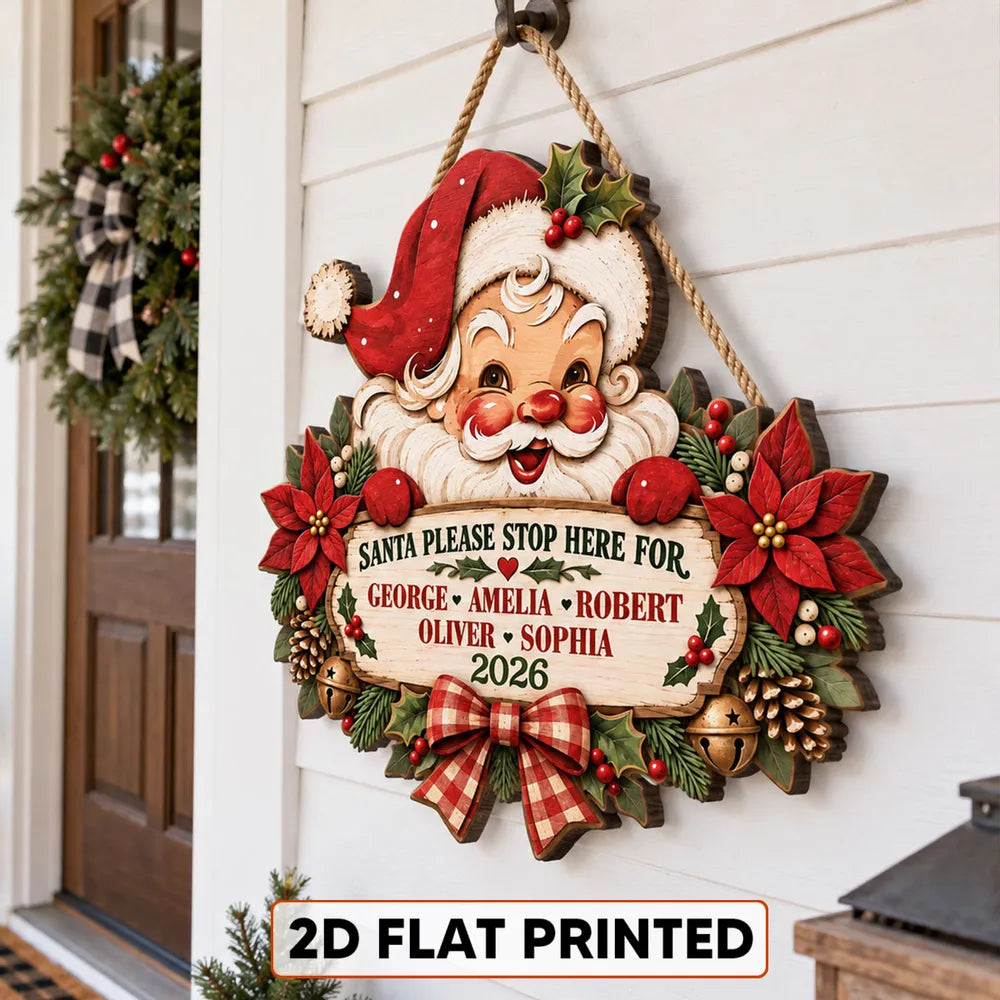 Personalized Vintage Santa Wooden Sign Family Message Christmas Gift