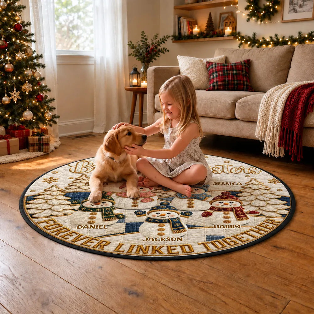 Personalized Round Quilted Mat Gift for Siblings with Snowmen