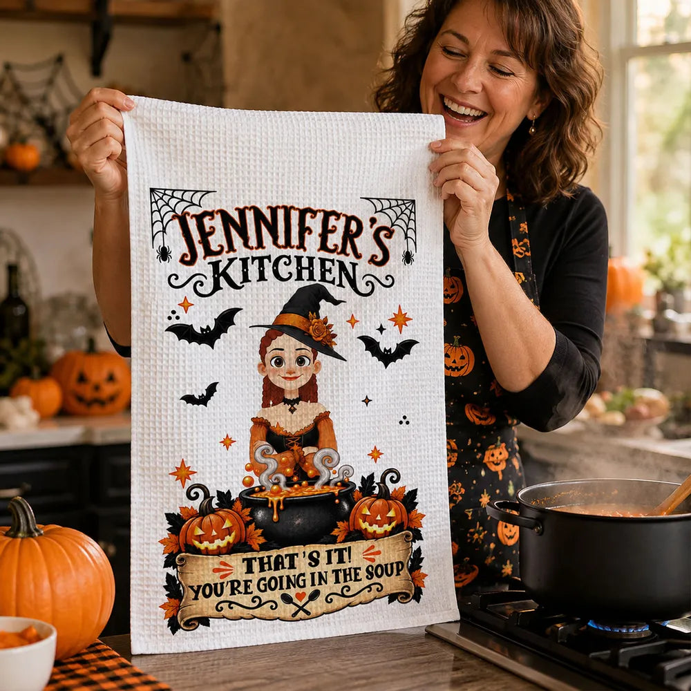 Personalized Halloween Kitchen Towel Custom Gift for Mom