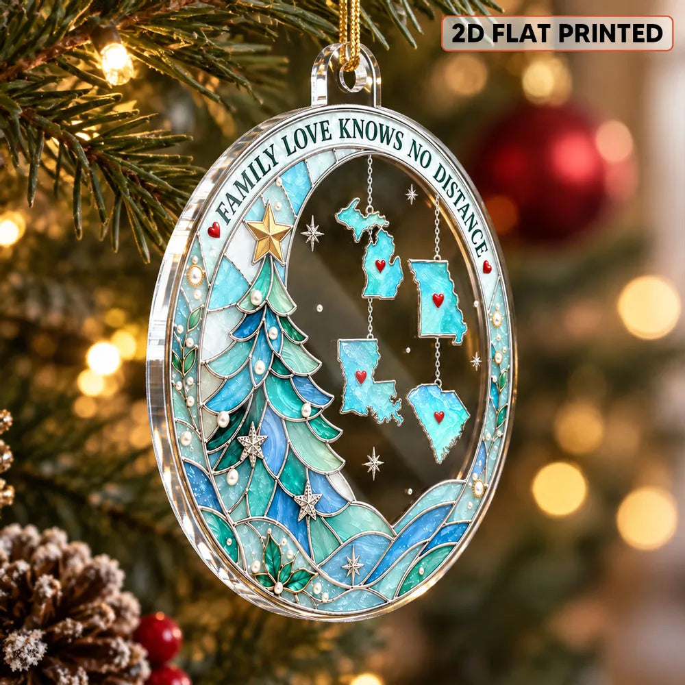 Personalized Stained Glass Family Map Acrylic Ornament Gift