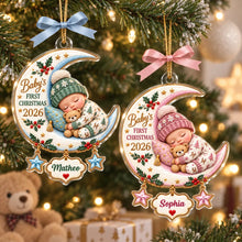 Load image into Gallery viewer, Personalized Acrylic Ornament Sleeping Baby Moon Gift for New Parents
