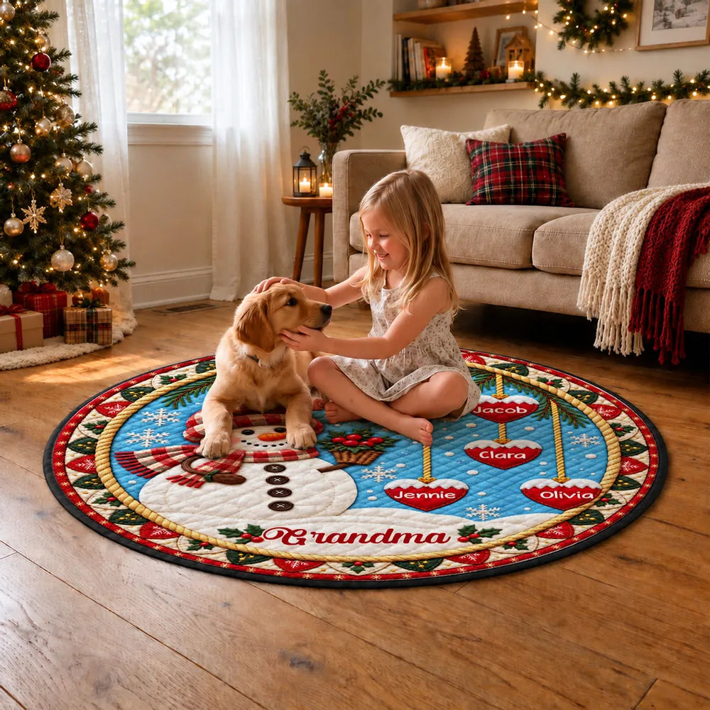 Personalized Round Quilted Mat Snowman Gift for Grandma