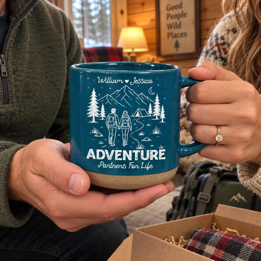 Personalized Ceramic Mug Hand-Holding Hikers Couple Gift
