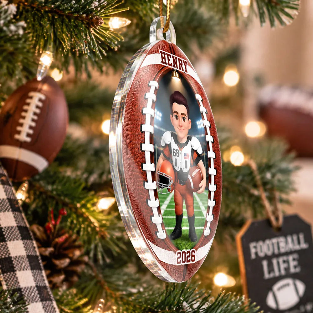 Personalized Acrylic Football Player Ornament Gift for Son