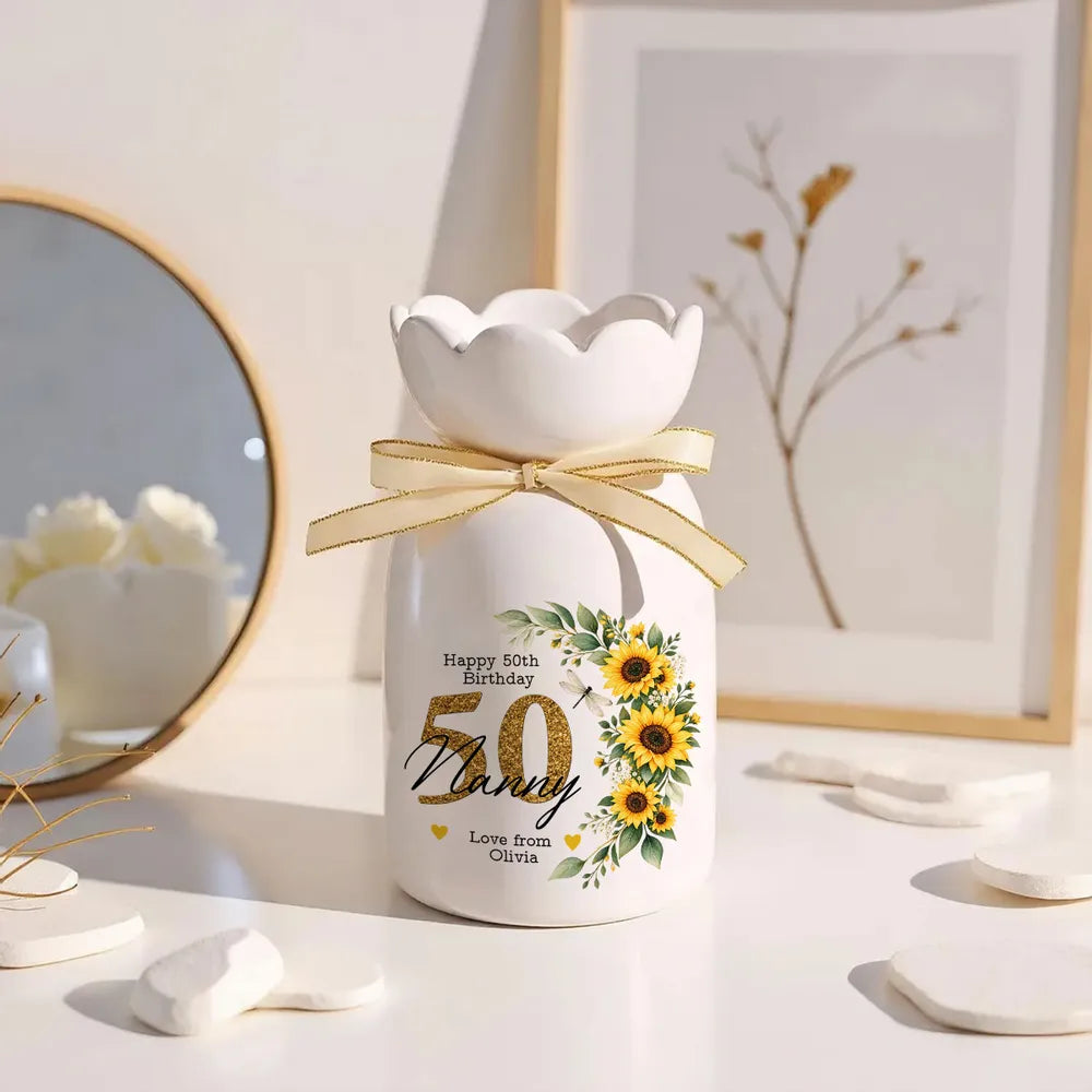 Personalized Sunflower Ceramic Vase Unique Birthday Gift