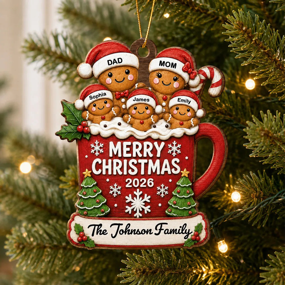 Personalized Gingerbread Family Wooden Ornament Christmas Gift for Mom & Dad