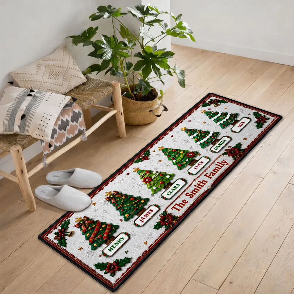 Personalized Christmas Tree Doormat Unique Family Gift Red Green