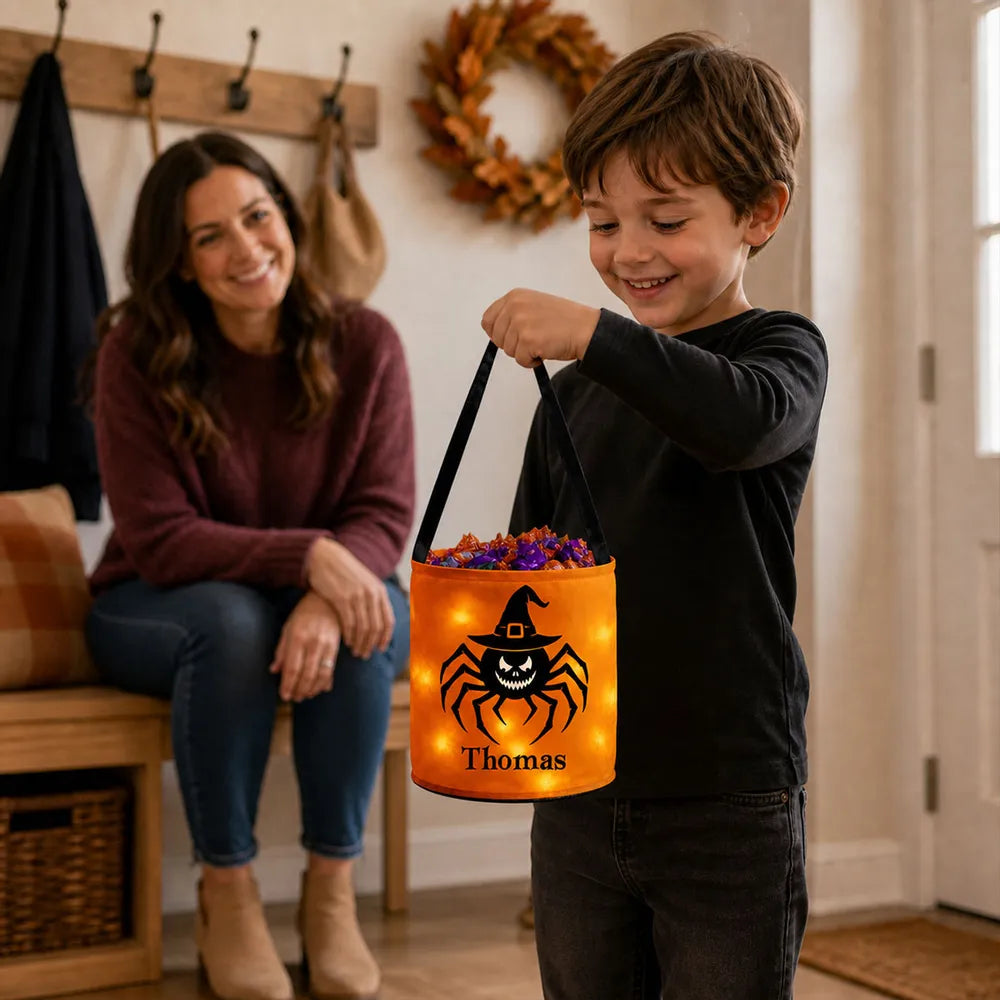 Personalized LED Light Up Halloween Basket for Kids Trick or Treating