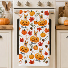 Load image into Gallery viewer, Personalized Kitchen Towel Cute Dog &amp; Pumpkins Gift for Pet Owners
