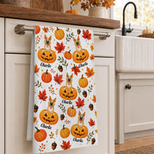 Load image into Gallery viewer, Personalized Kitchen Towel Cute Dog &amp; Pumpkins Gift for Pet Owners
