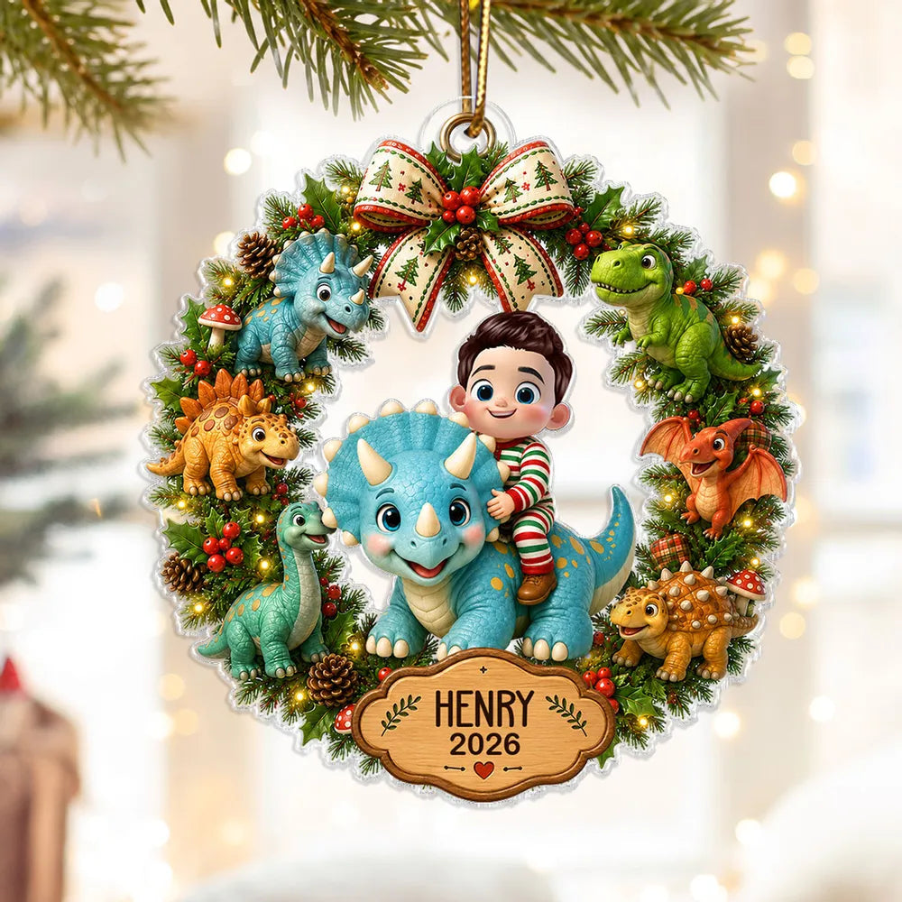 Personalized Dinosaur Acrylic Ornament Gift for Kids Christmas