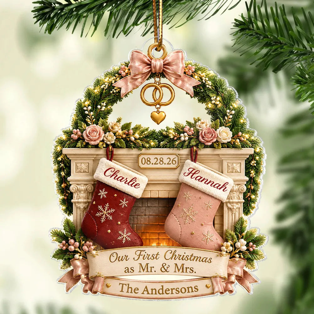 Personalized Acrylic Christmas Ornament for Couples First Year Mr. & Mrs. Gift