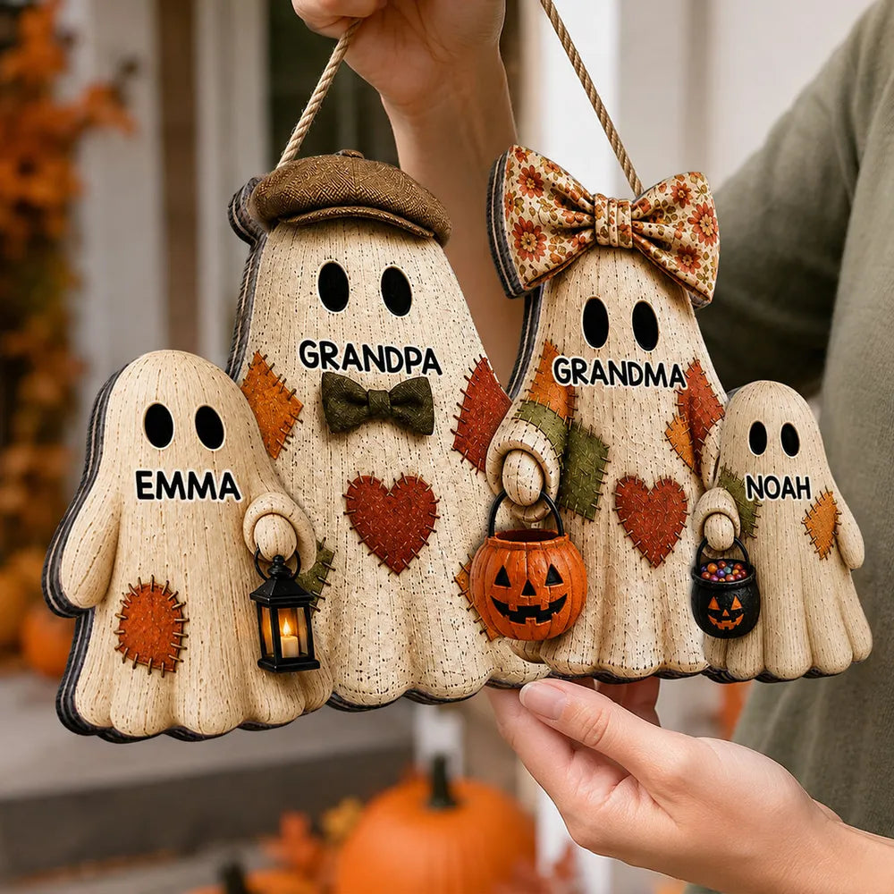 Personalized Halloween Wooden Sign Cute Ghost Family Gift for Grandma